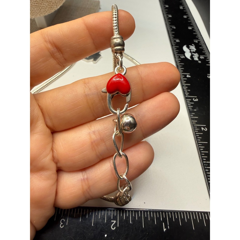 Ohio State Buckeyes Silver Tone Snake Chain Charm Necklace Red Heart Clasp - Picture 4 of 5